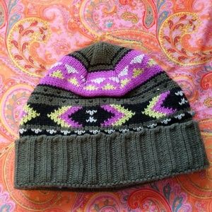 Purple and green beanie